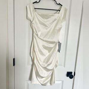 NWT Nordstrom Betsy & Adam Cream Satin Midi Dress Wedding Bridal Size 10